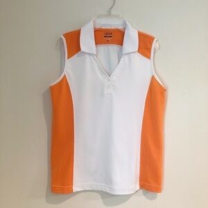 IZOD XFG Cool-FX Golf Tennis Shirt Orange White Top Women’s Size Medium Athletic